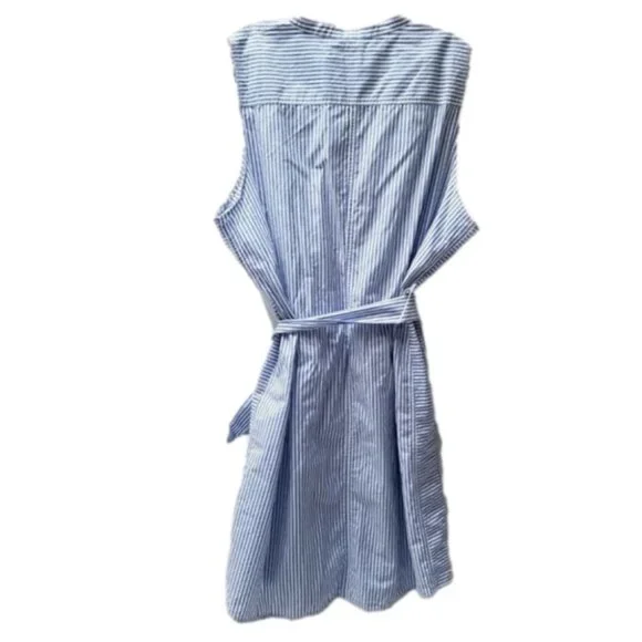 NWT J. Crew Sleeveless Striped Poplin Dress Cotton  Blue White 2x - Picture 3 of 9